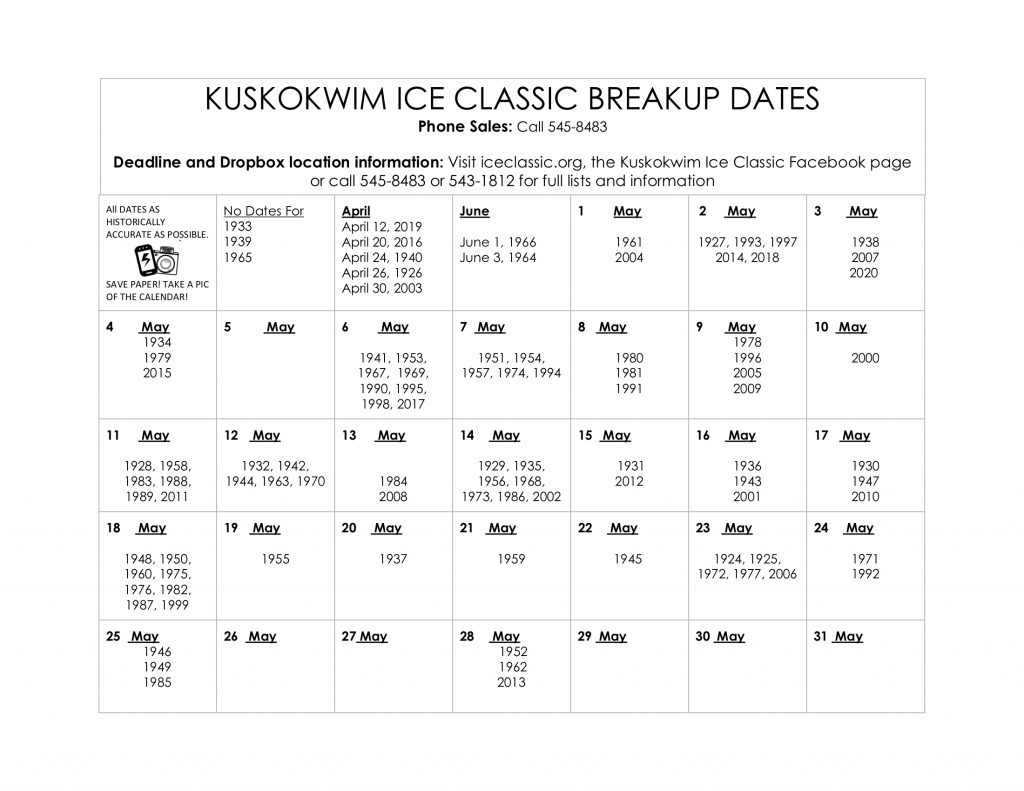 Calendar Kuskokwim Ice Classic